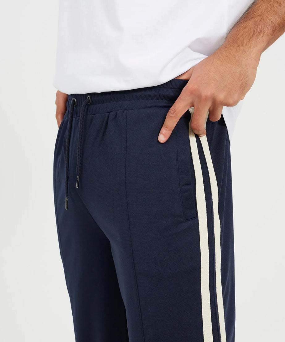 CONTRAST SIDE STRIPE WIDE LEG JOGGERS, NAVY