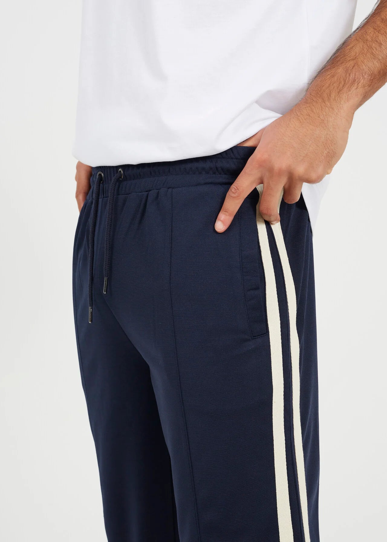 CONTRAST SIDE STRIPE WIDE LEG JOGGERS, NAVY