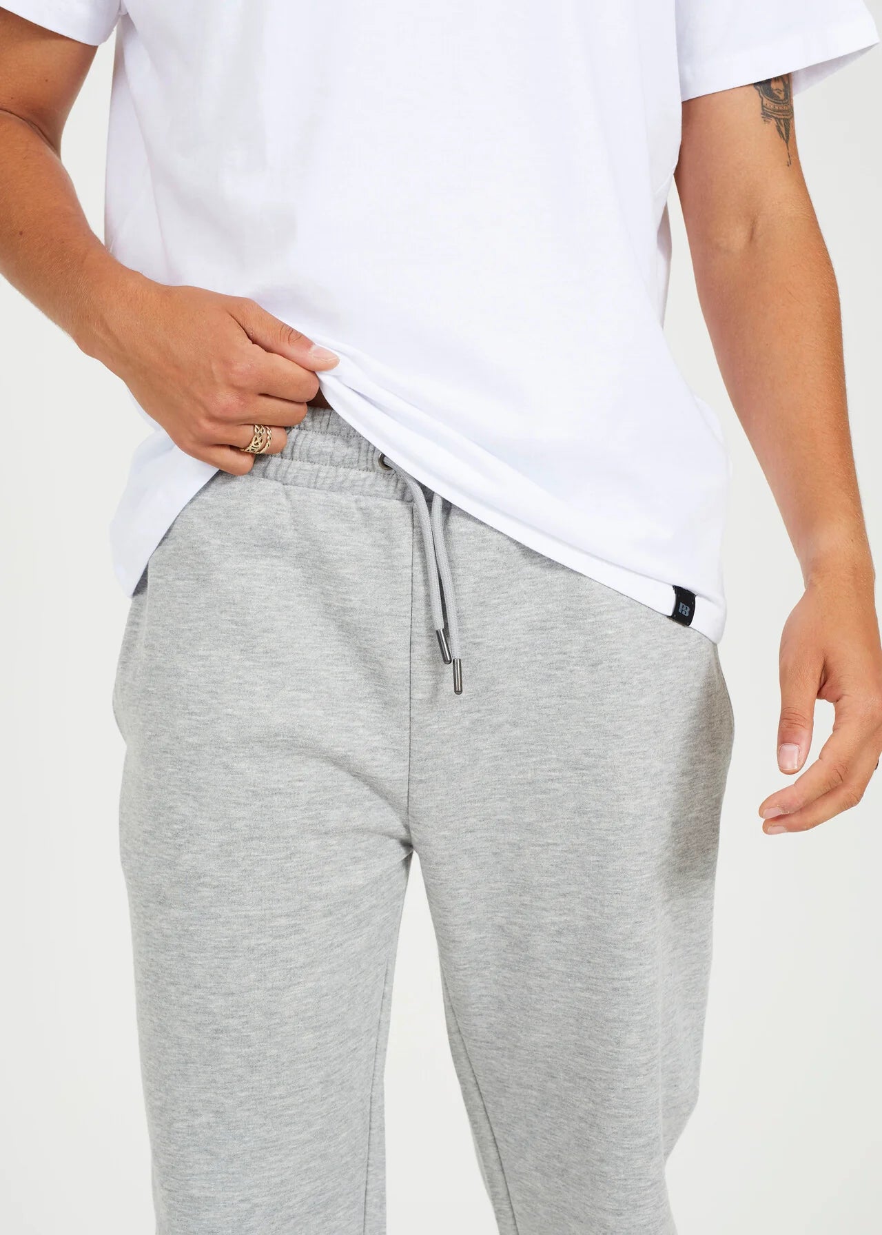 STRAIGHT LEG OPEN CUFF JOGGER, LIGHT GREY MARL