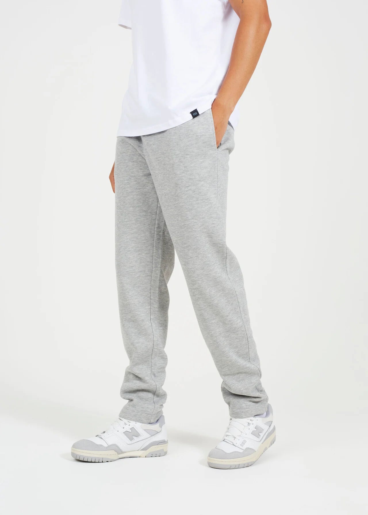 STRAIGHT LEG OPEN CUFF JOGGER, LIGHT GREY MARL