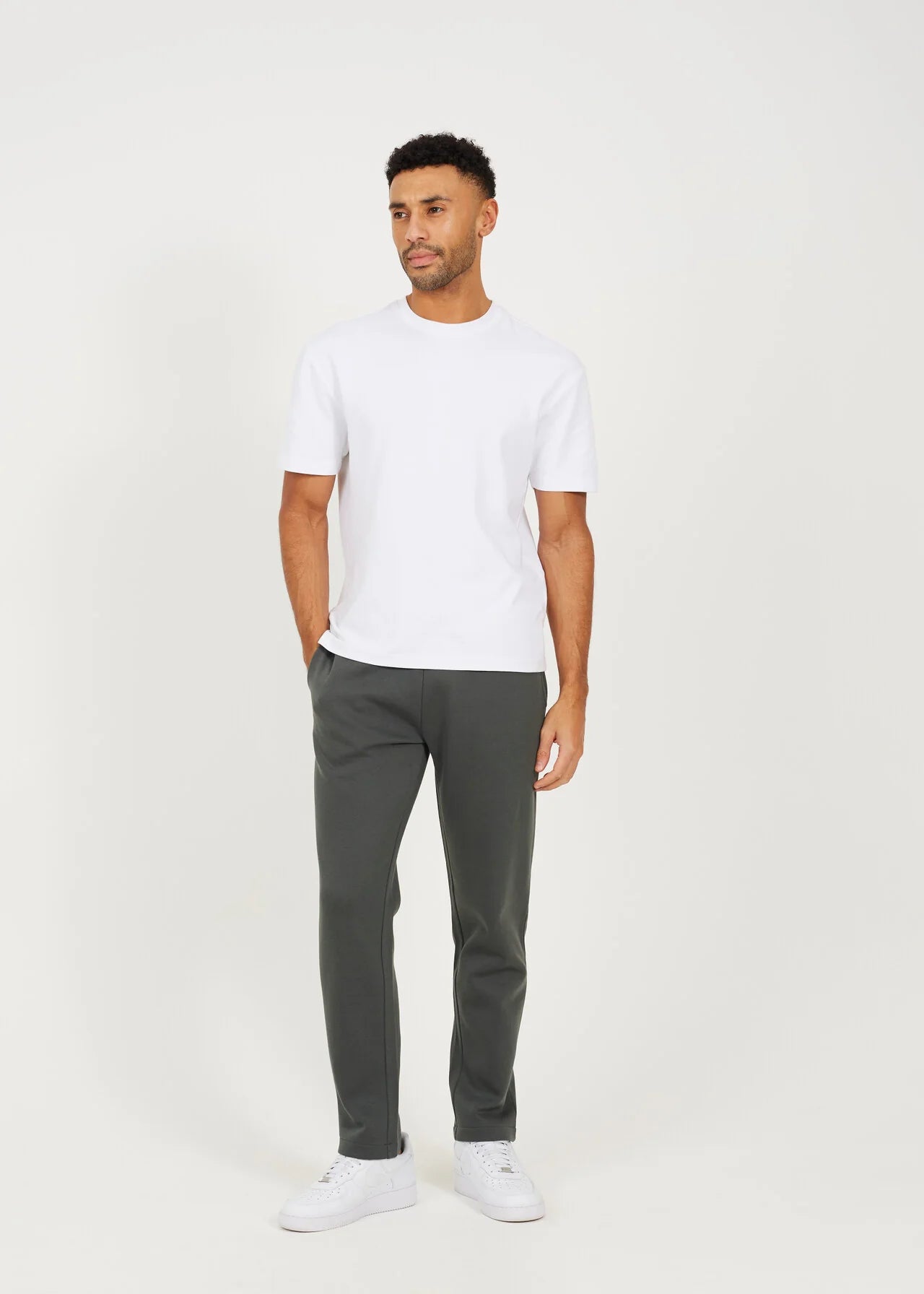 STRAIGHT LEG OPEN CUFF JOGGER, FOREST GREEN