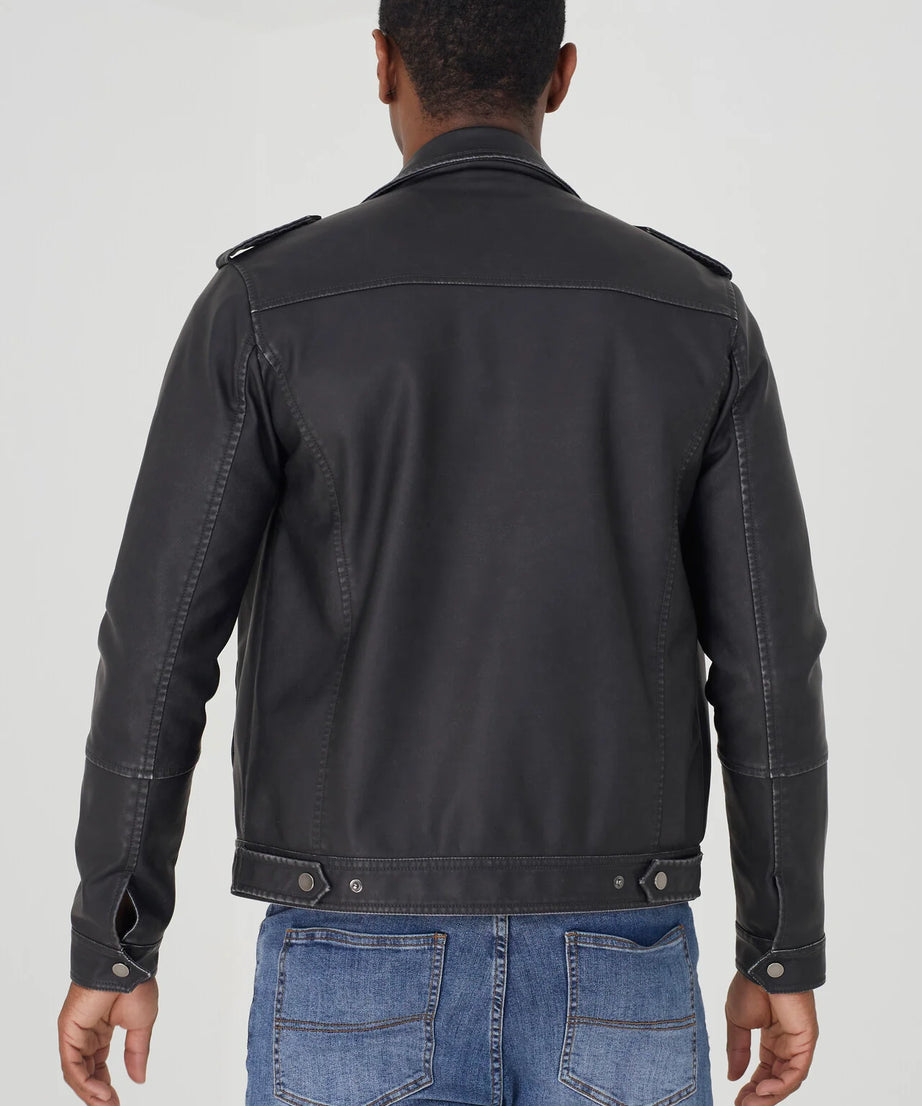 BLACK FAUX LEATHER BIKER JACKET