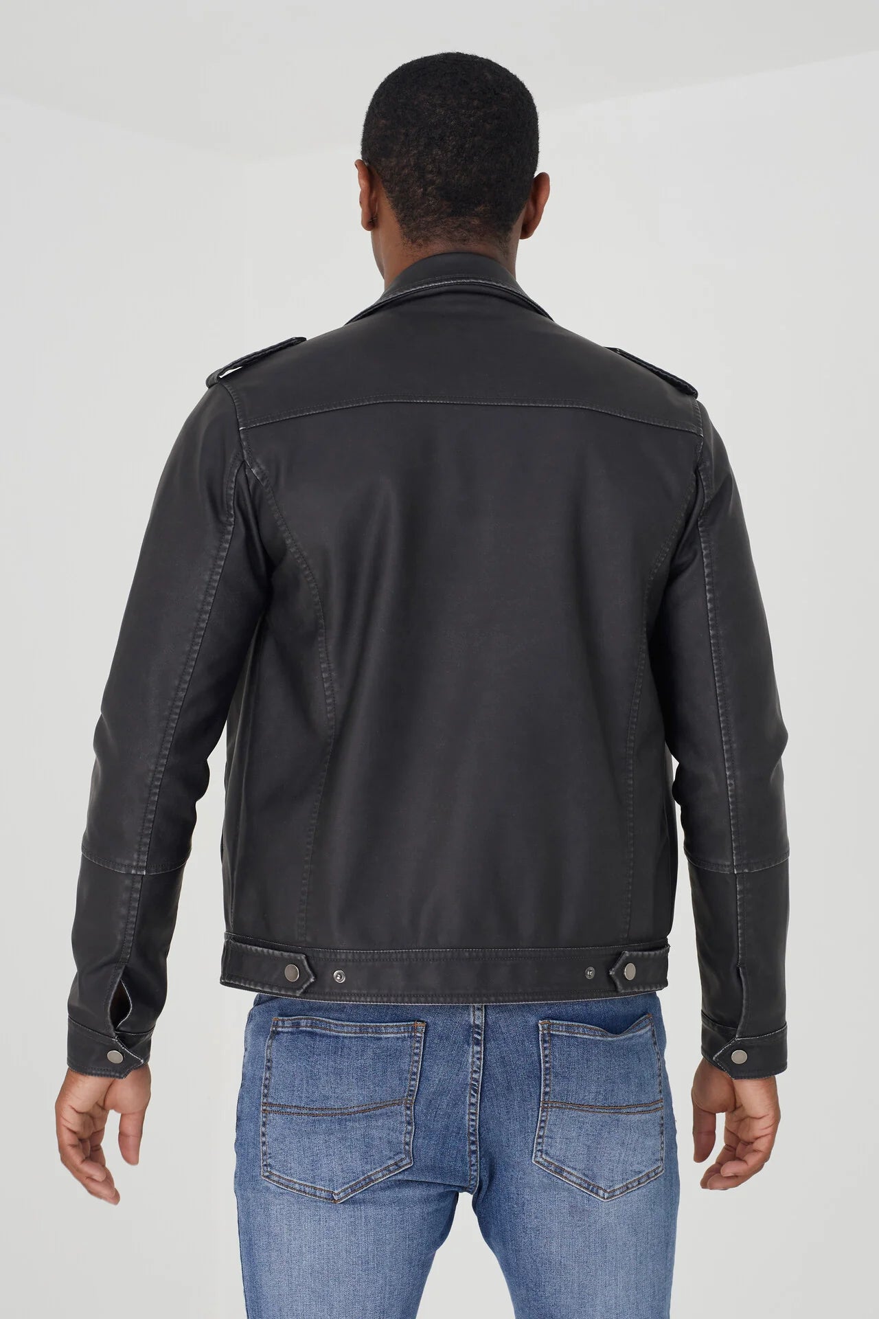 BLACK FAUX LEATHER BIKER JACKET