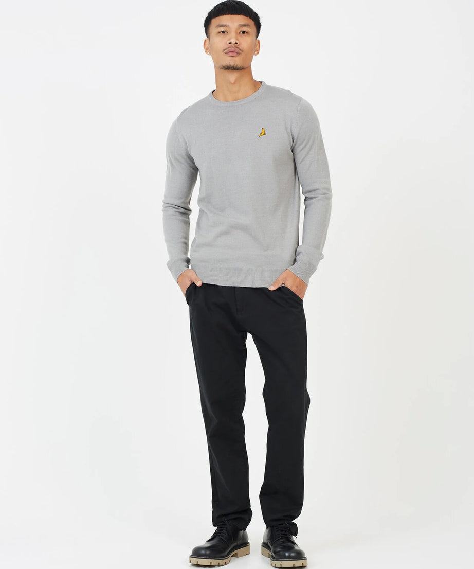 SILVER GREY MARL JUMPER WITH CHEST BADGE DETAIL