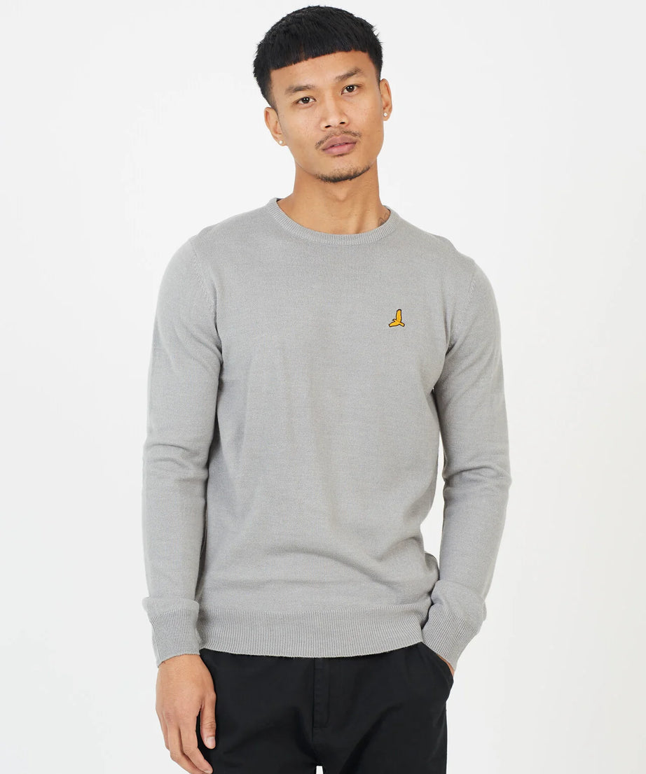 SILVER GREY MARL JUMPER WITH CHEST BADGE DETAIL