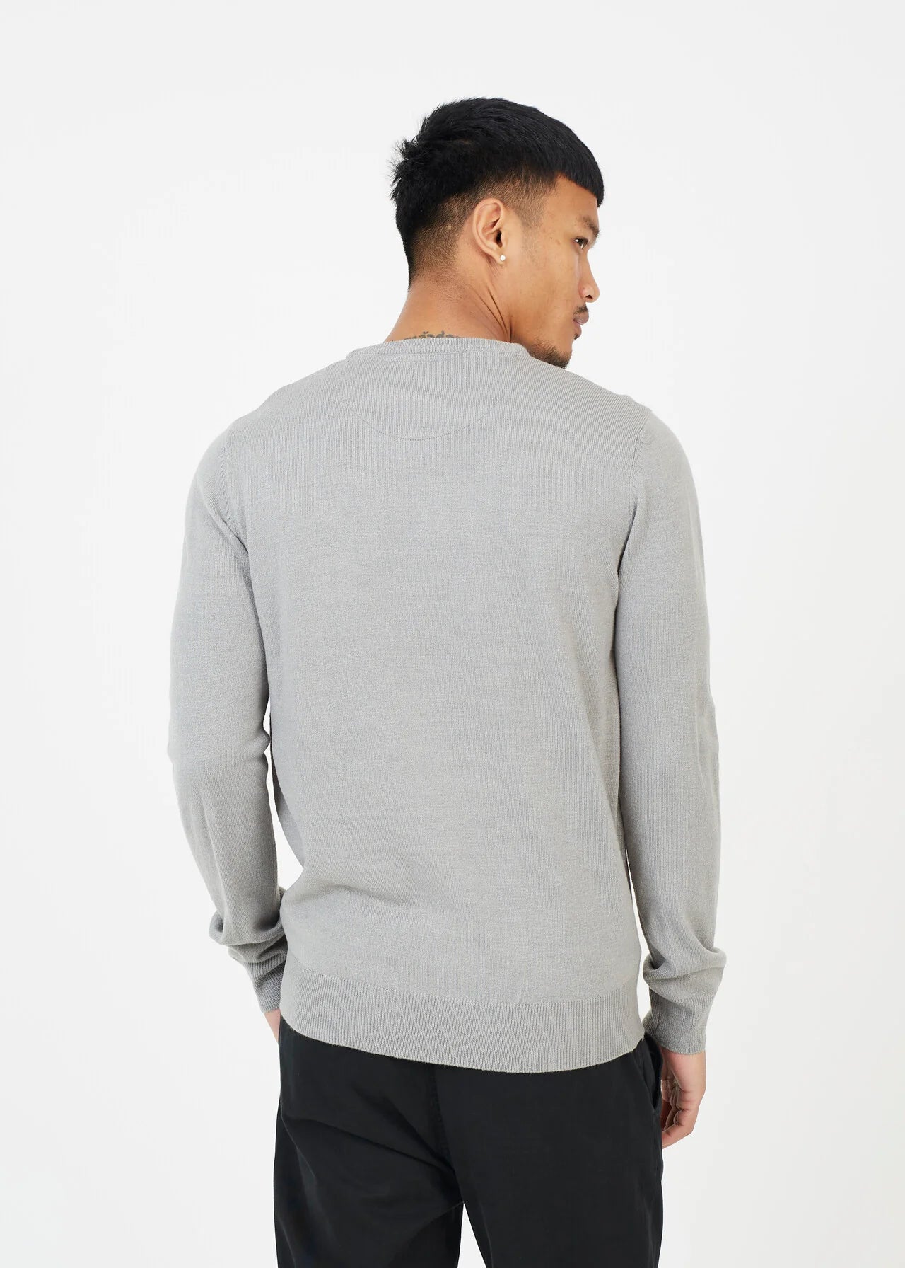 SILVER GREY MARL JUMPER WITH CHEST BADGE DETAIL