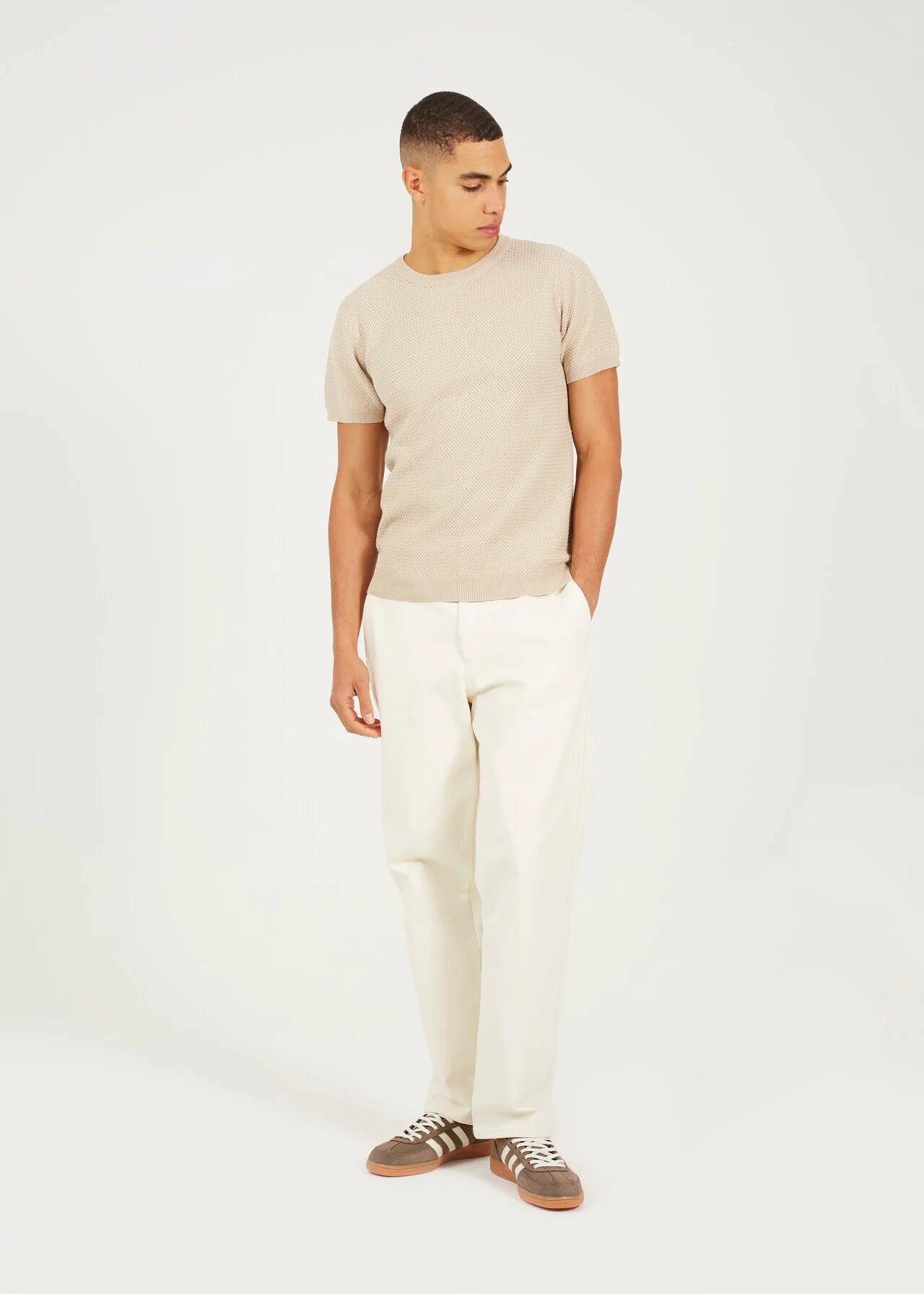 STONE KNITTED CREW NECK TOP