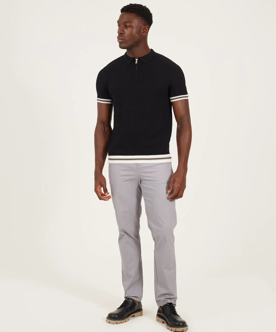 BLACK KNITTED POLO NECK WITH STRIPED TIPPING