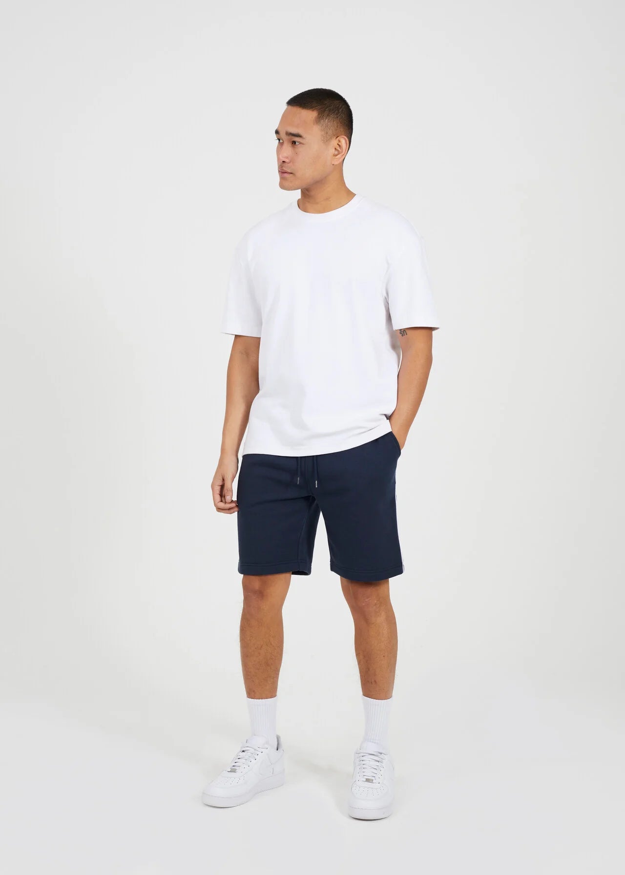 SIDE STRIPE JERSEY SHORTS, NAVY