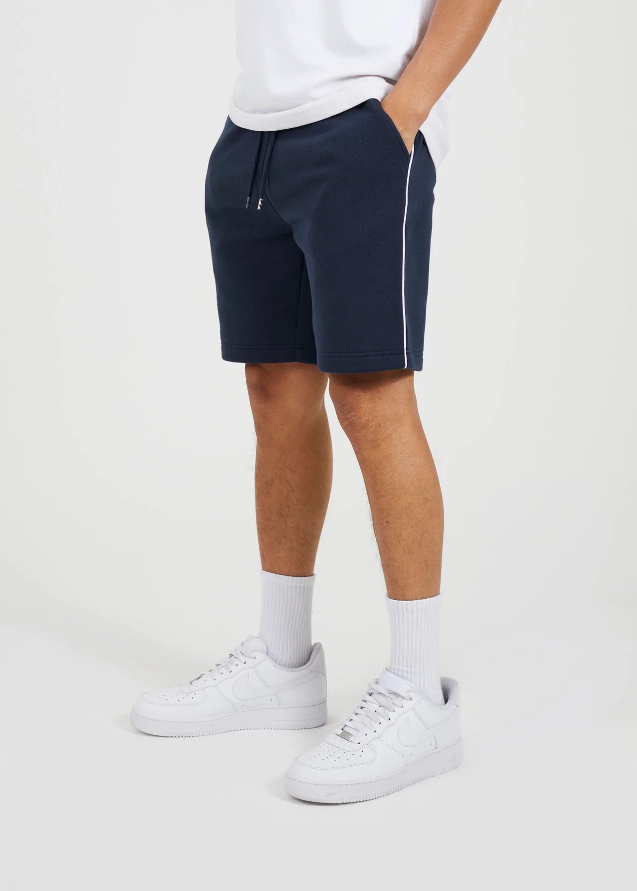 SIDE STRIPE JERSEY SHORTS, NAVY