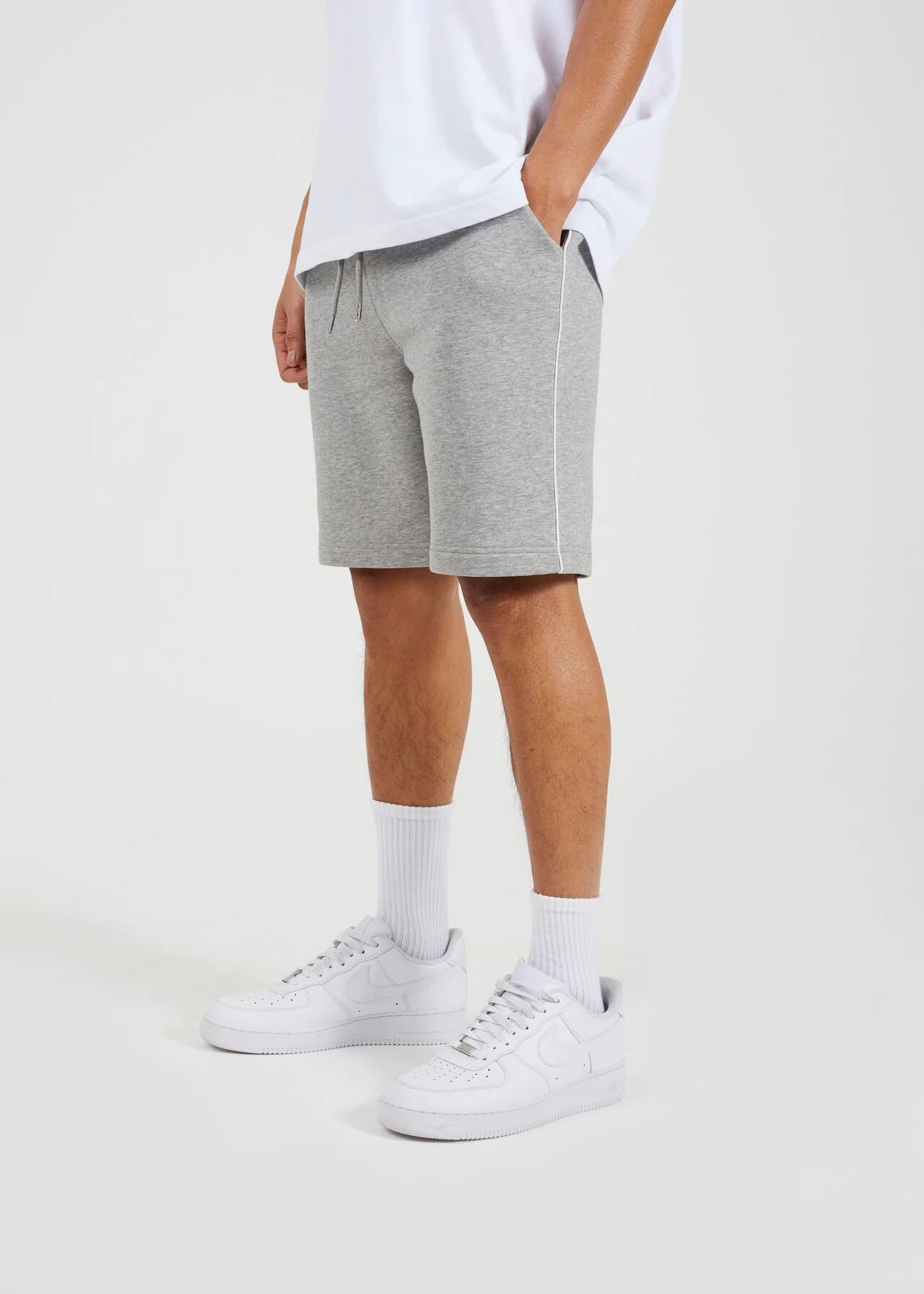 SIDE STRIPE JERSEY SHORTS, LIGHT GREY MARL