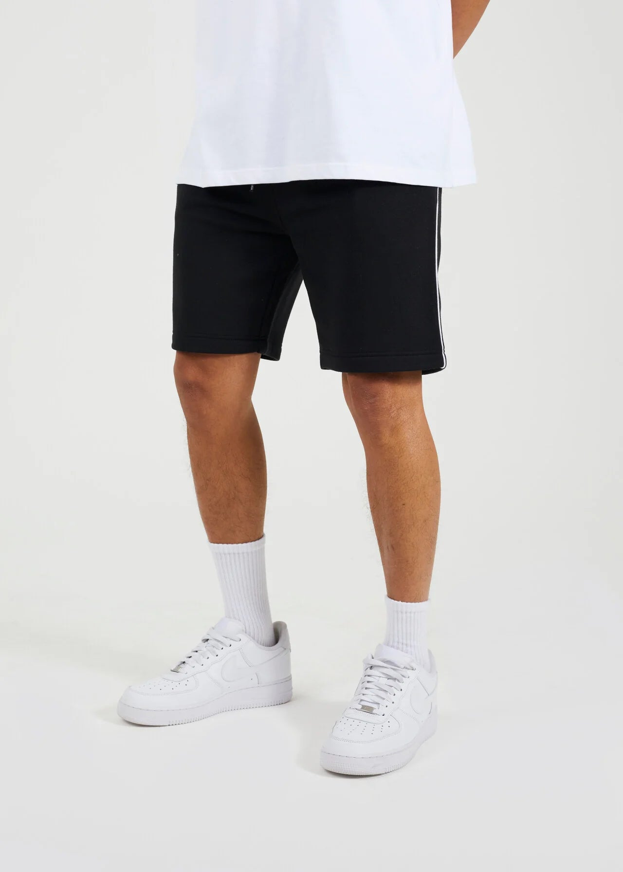 SIDE STRIPE JERSEY SHORTS, JET BLACK
