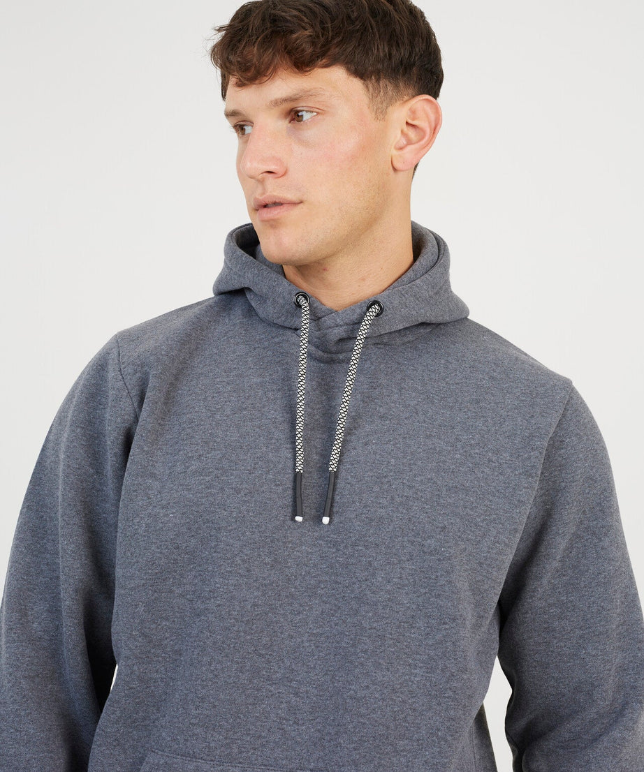 CROSS OVER NECK HOODY WITH CONTRAST DRAWSTRINGS