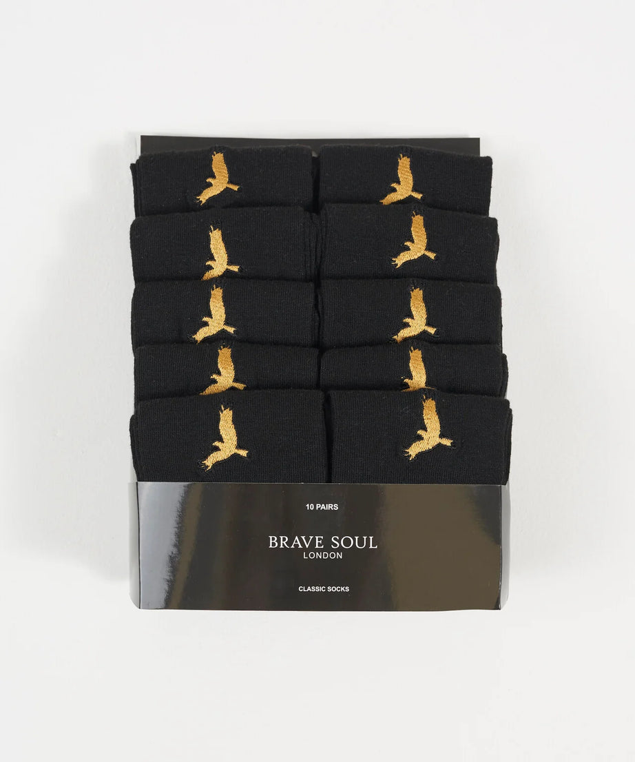 10 PACK MID LENGTH EMBROIDERY SOCKS