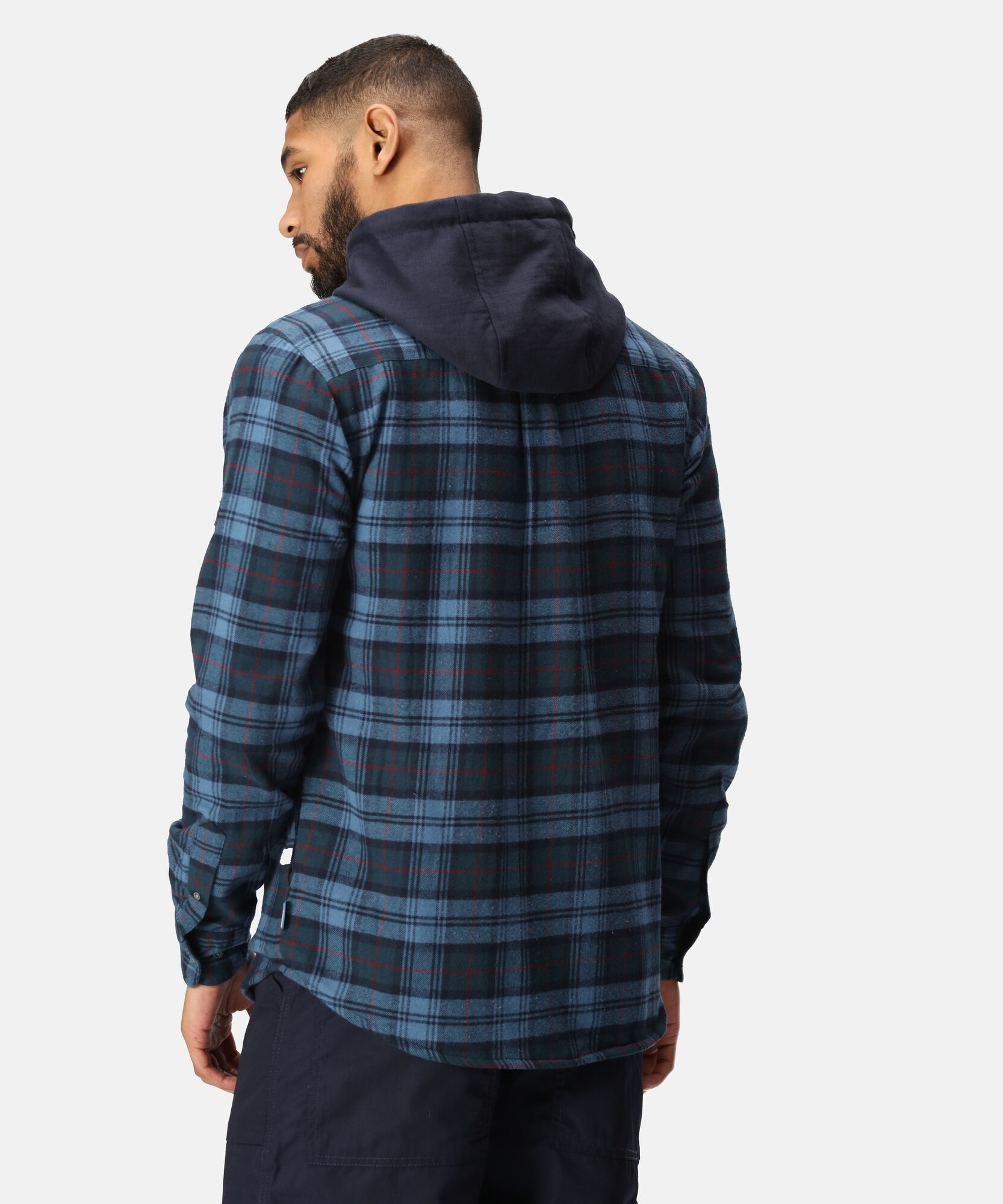 TRS205 Men’s Siege Hooded Shirt Jacket – Navy Check Cotton