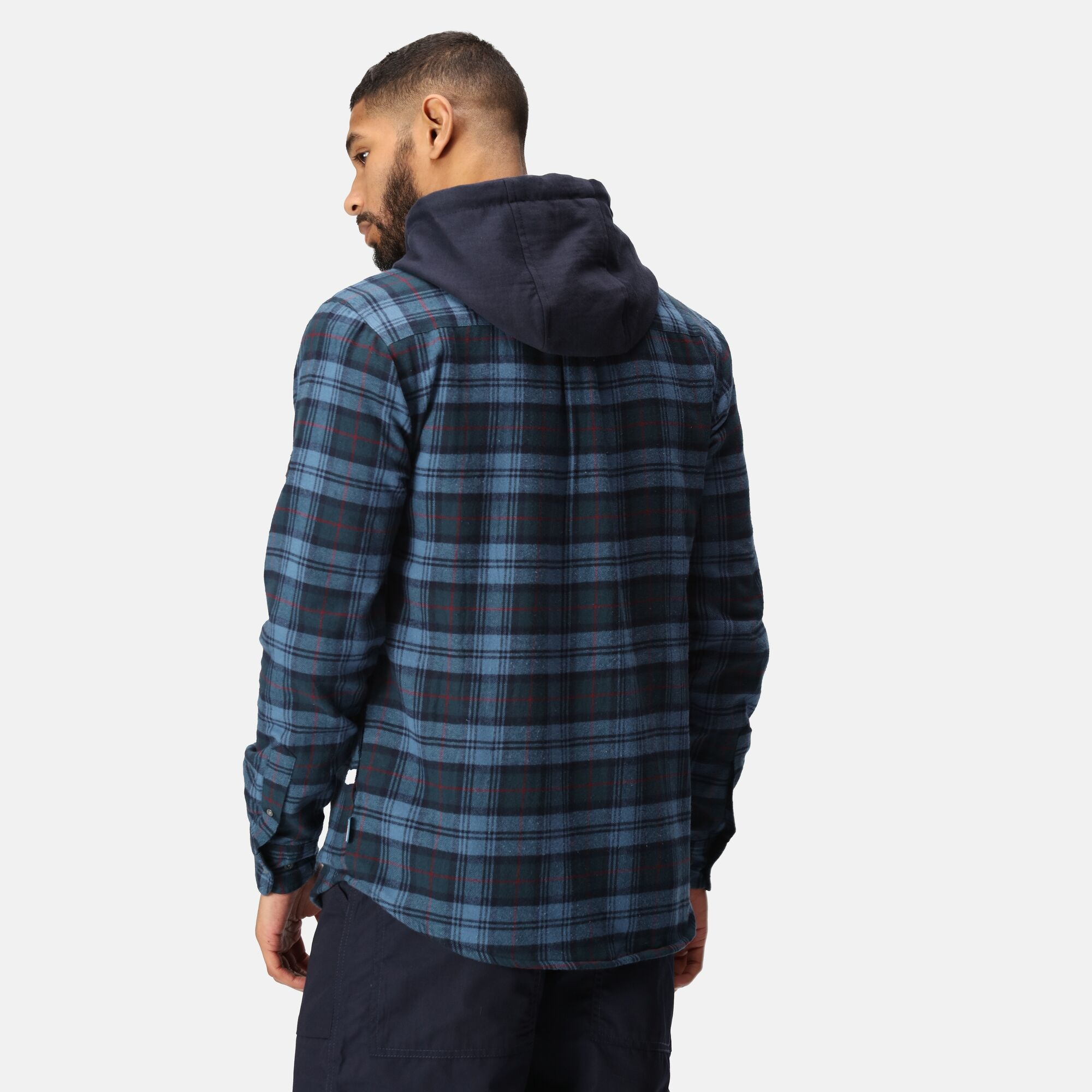 TRS205 Men’s Siege Hooded Shirt Jacket – Navy Check Cotton