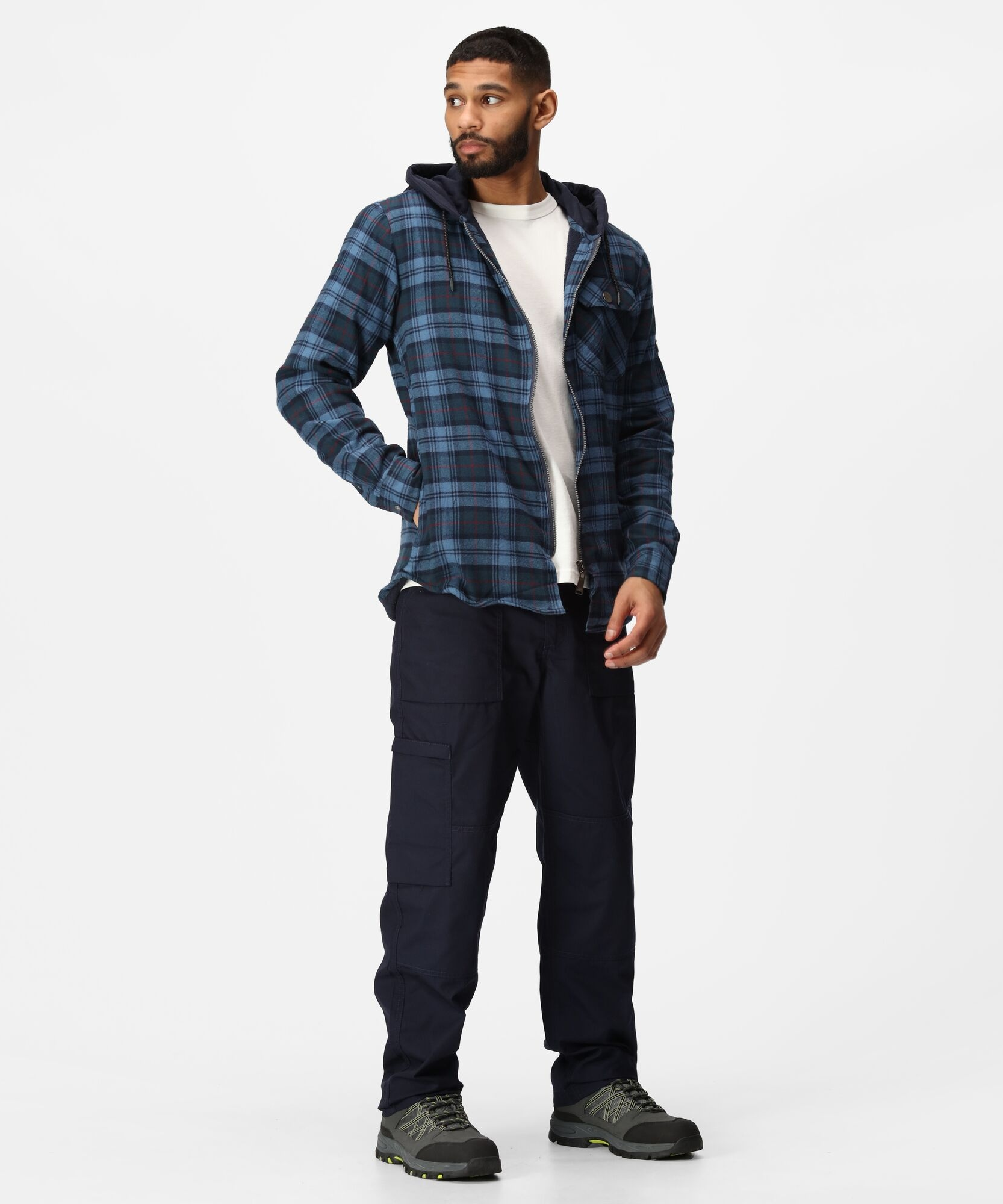 TRS205 Men’s Siege Hooded Shirt Jacket – Navy Check Cotton