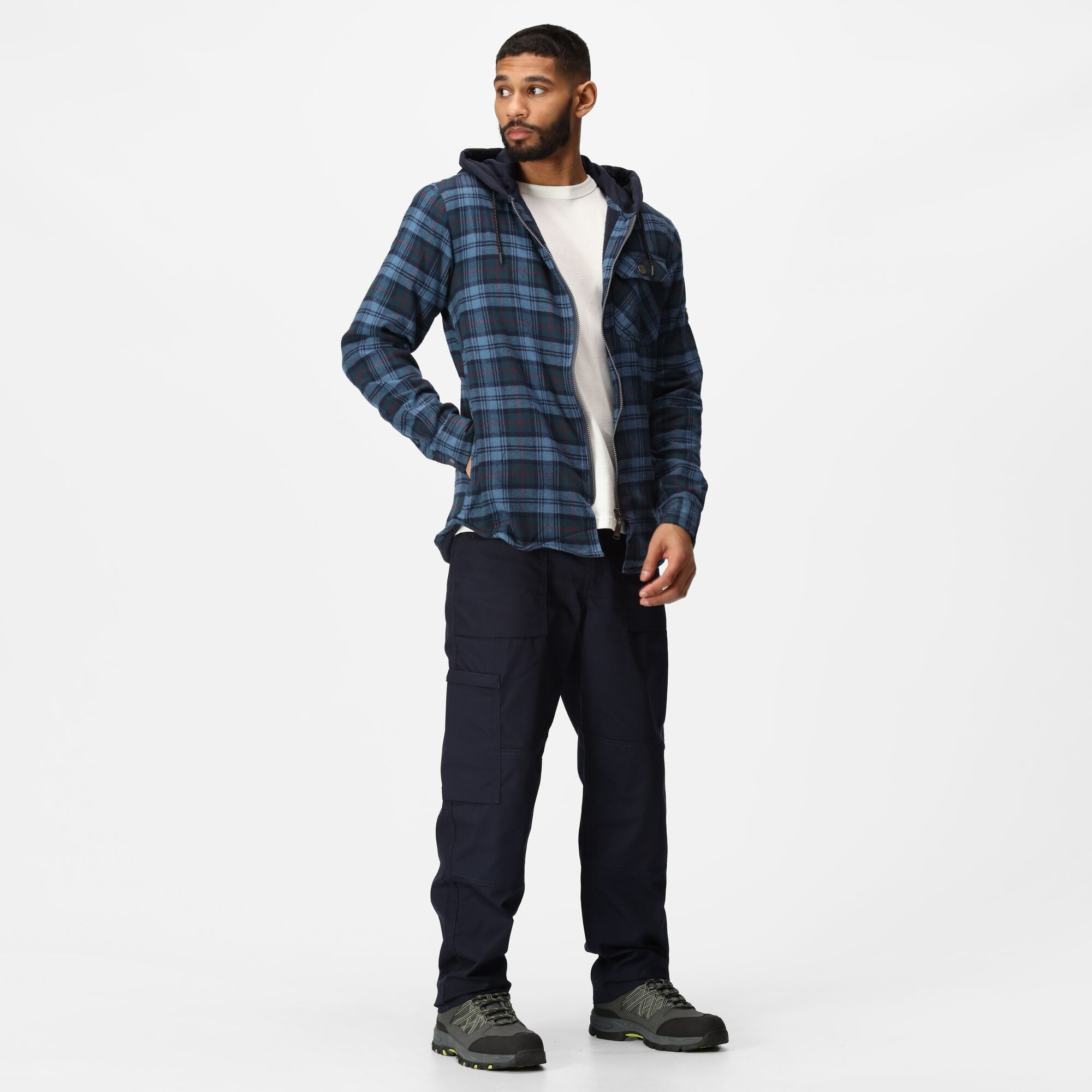 TRS205 Men’s Siege Hooded Shirt Jacket – Navy Check Cotton