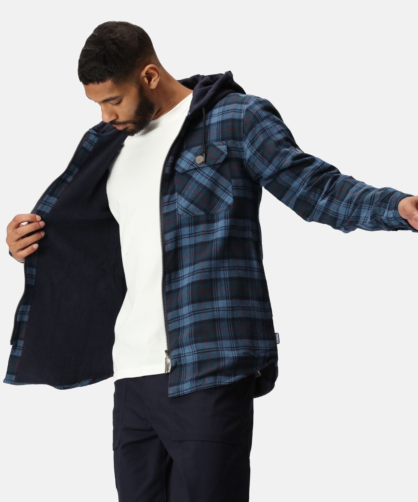 TRS205 Men’s Siege Hooded Shirt Jacket – Navy Check Cotton