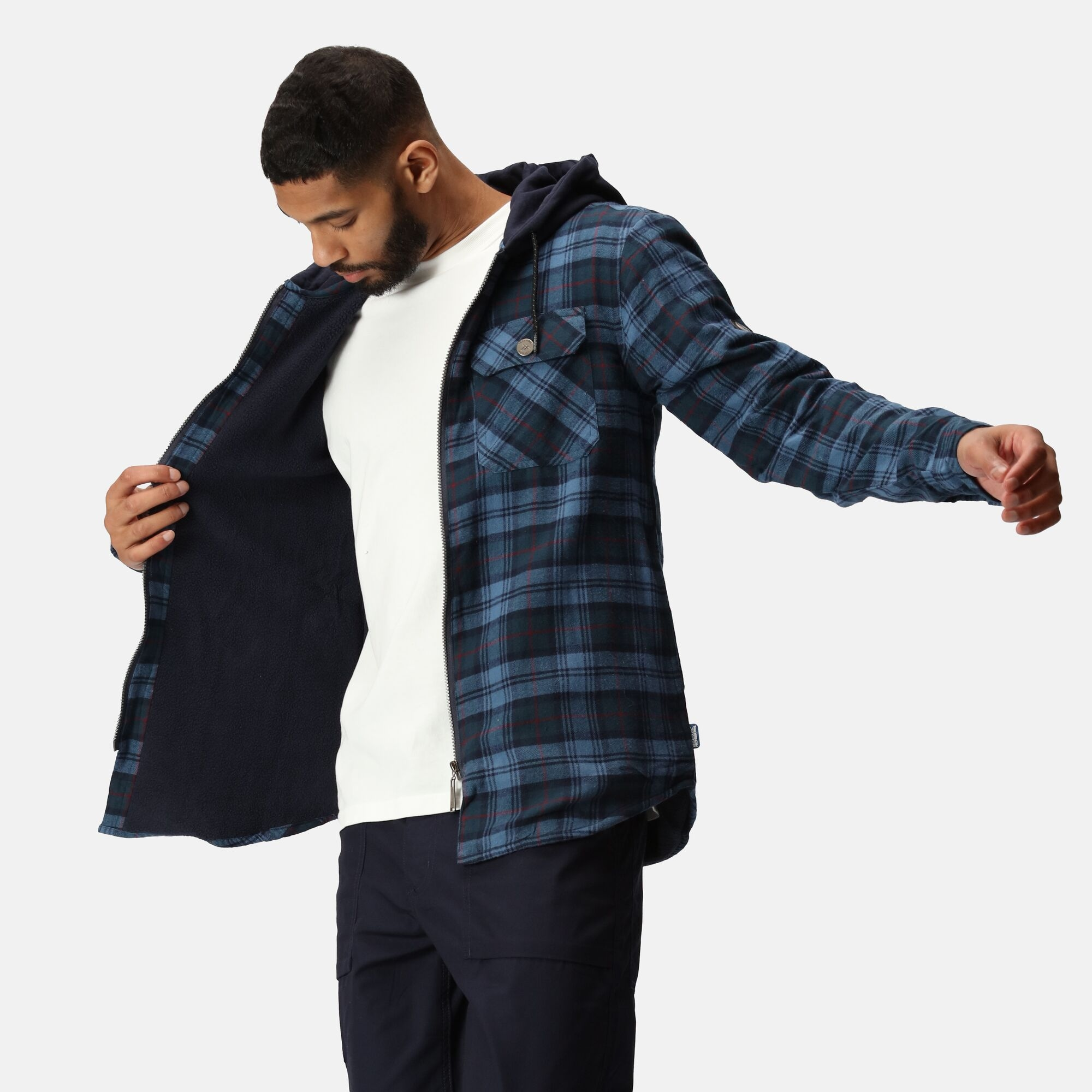 TRS205 Men’s Siege Hooded Shirt Jacket – Navy Check Cotton