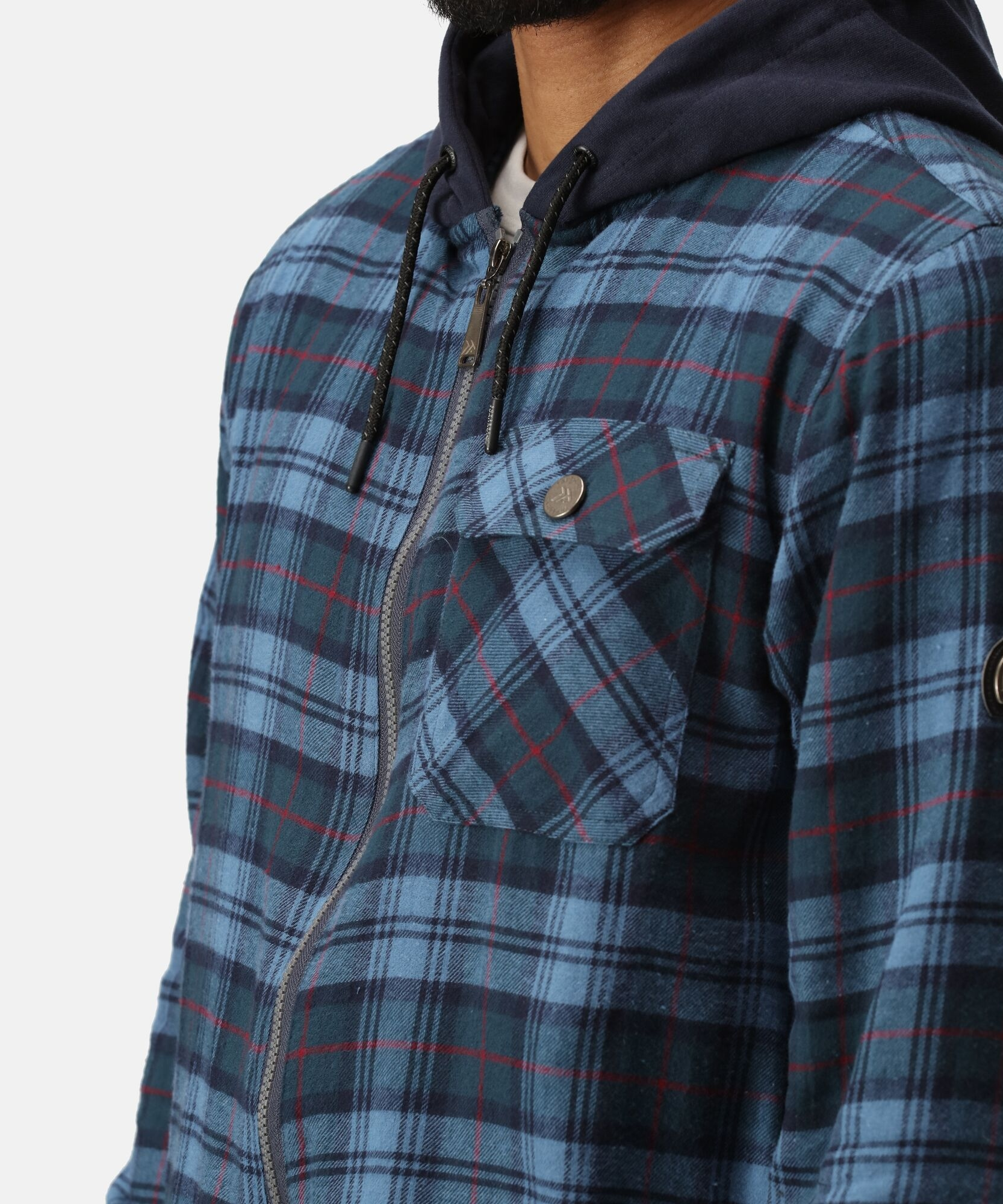 TRS205 Men’s Siege Hooded Shirt Jacket – Navy Check Cotton