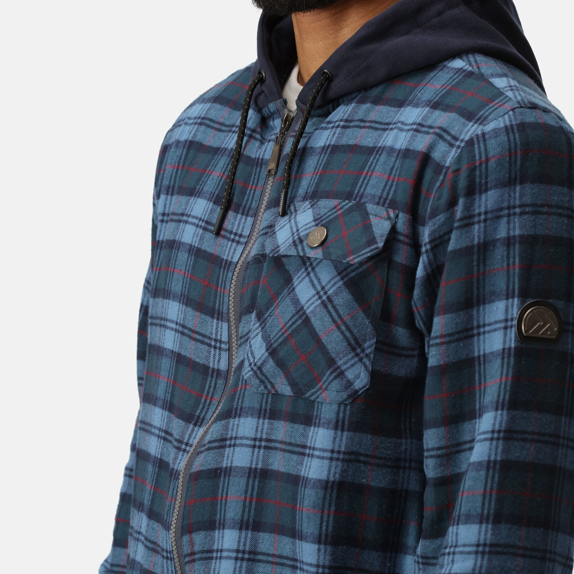 TRS205 Men’s Siege Hooded Shirt Jacket – Navy Check Cotton