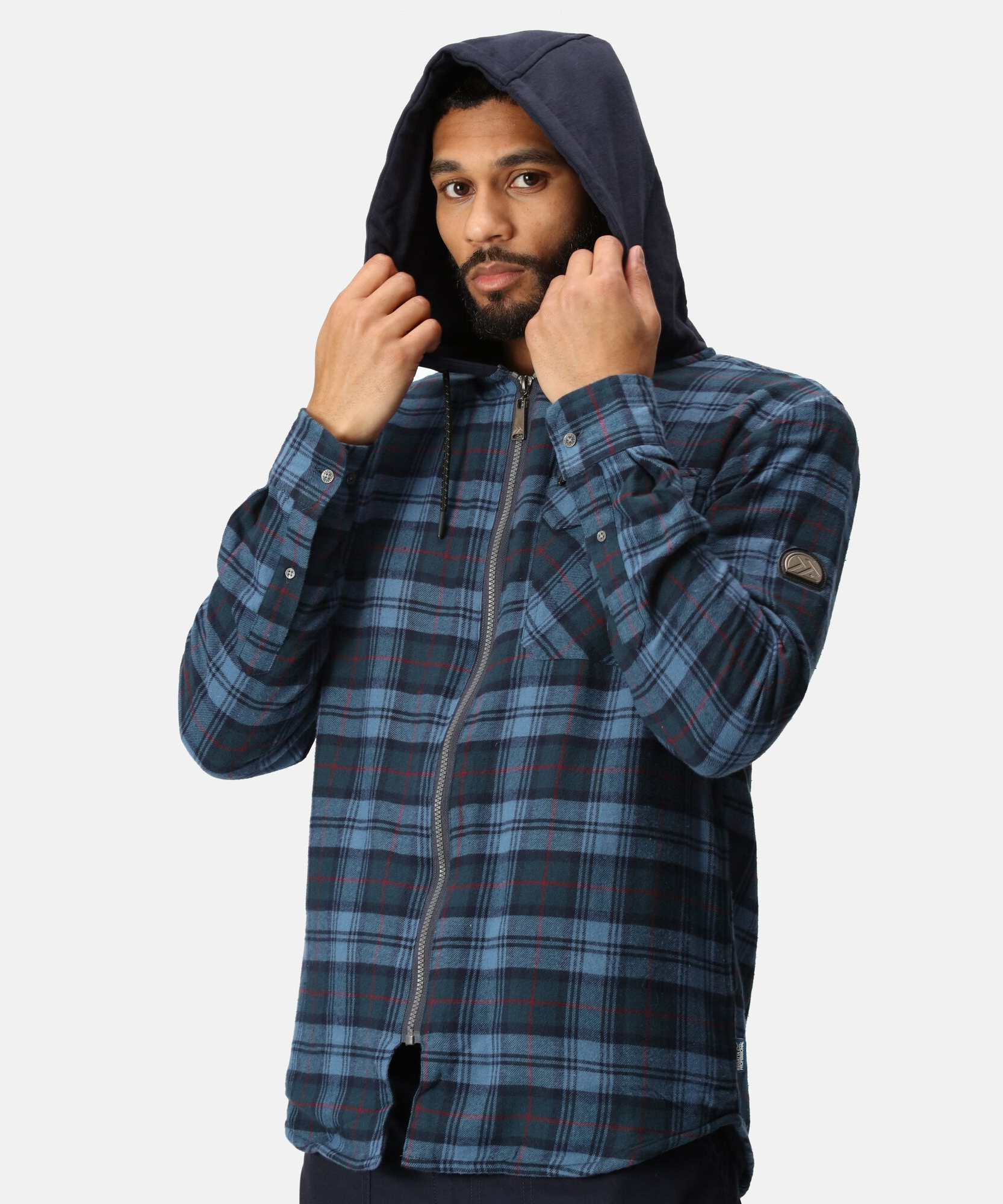TRS205 Men’s Siege Hooded Shirt Jacket – Navy Check Cotton