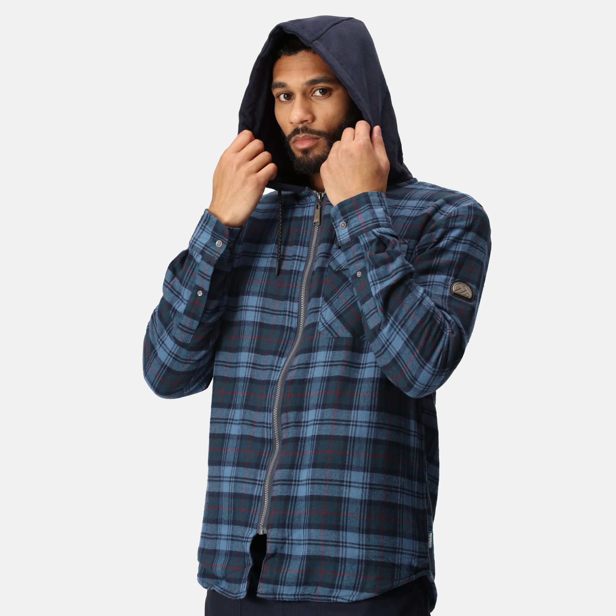 TRS205 Men’s Siege Hooded Shirt Jacket – Navy Check Cotton