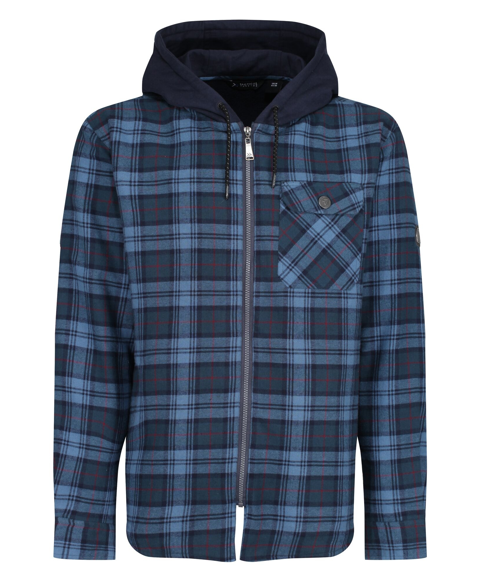 TRS205 Men’s Siege Hooded Shirt Jacket – Navy Check Cotton