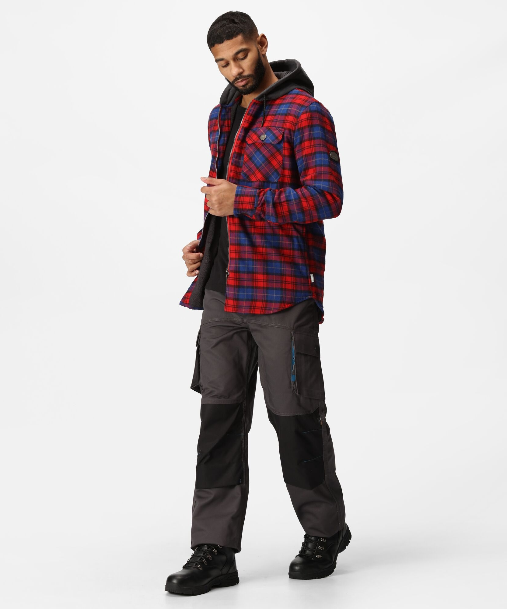 TRS205 Men’s Siege Hooded Shirt Jacket – Navy Check Cotton