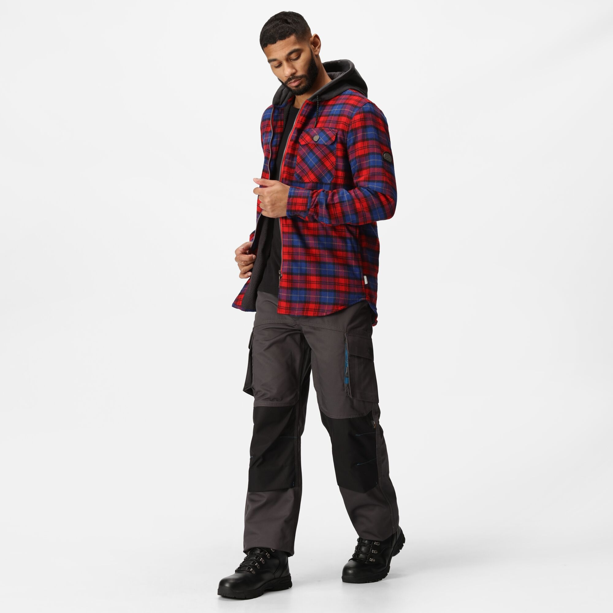 TRS205 Men’s Siege Hooded Shirt Jacket – Navy Check Cotton
