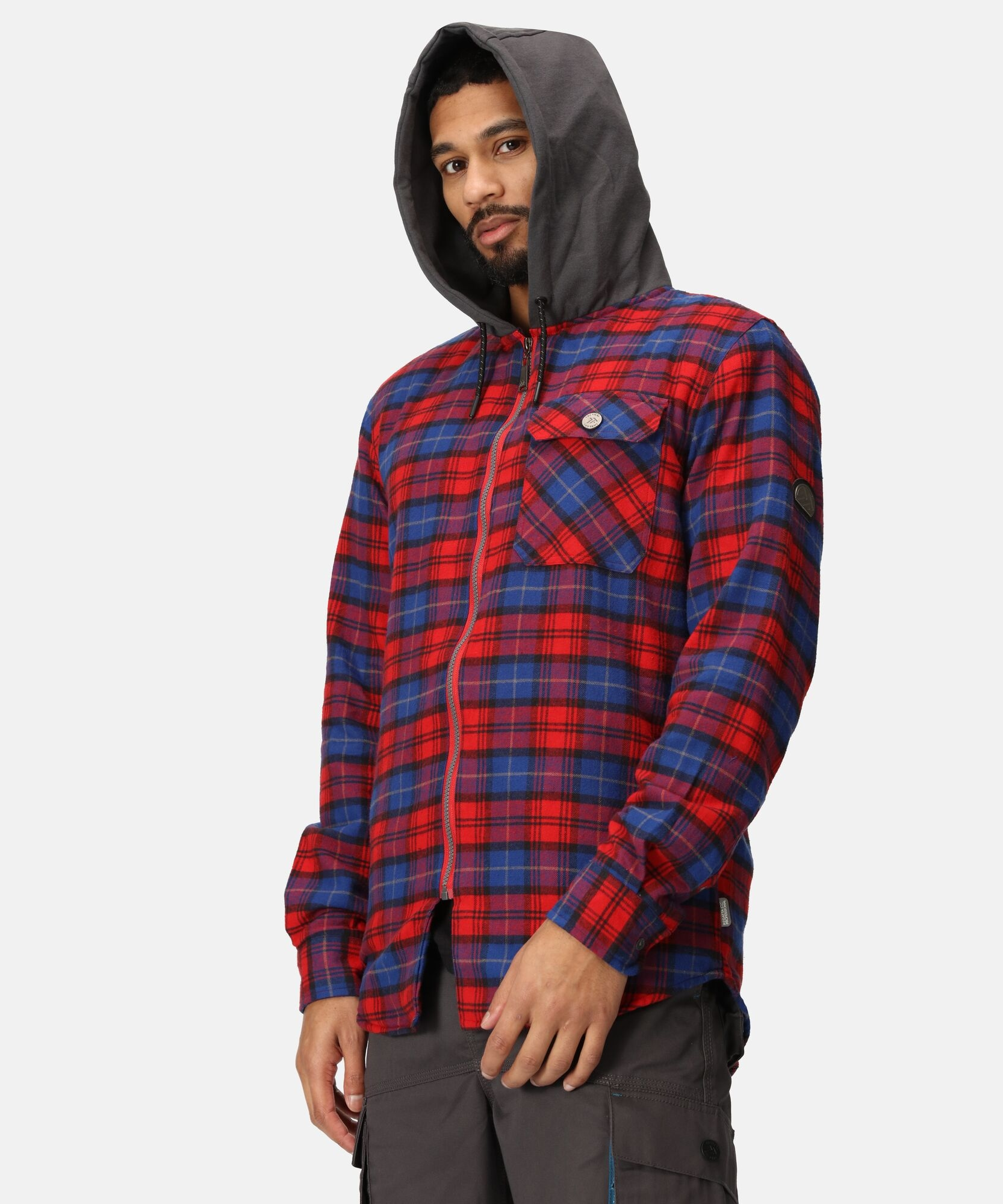 TRS205 Men’s Siege Hooded Shirt Jacket – Navy Check Cotton