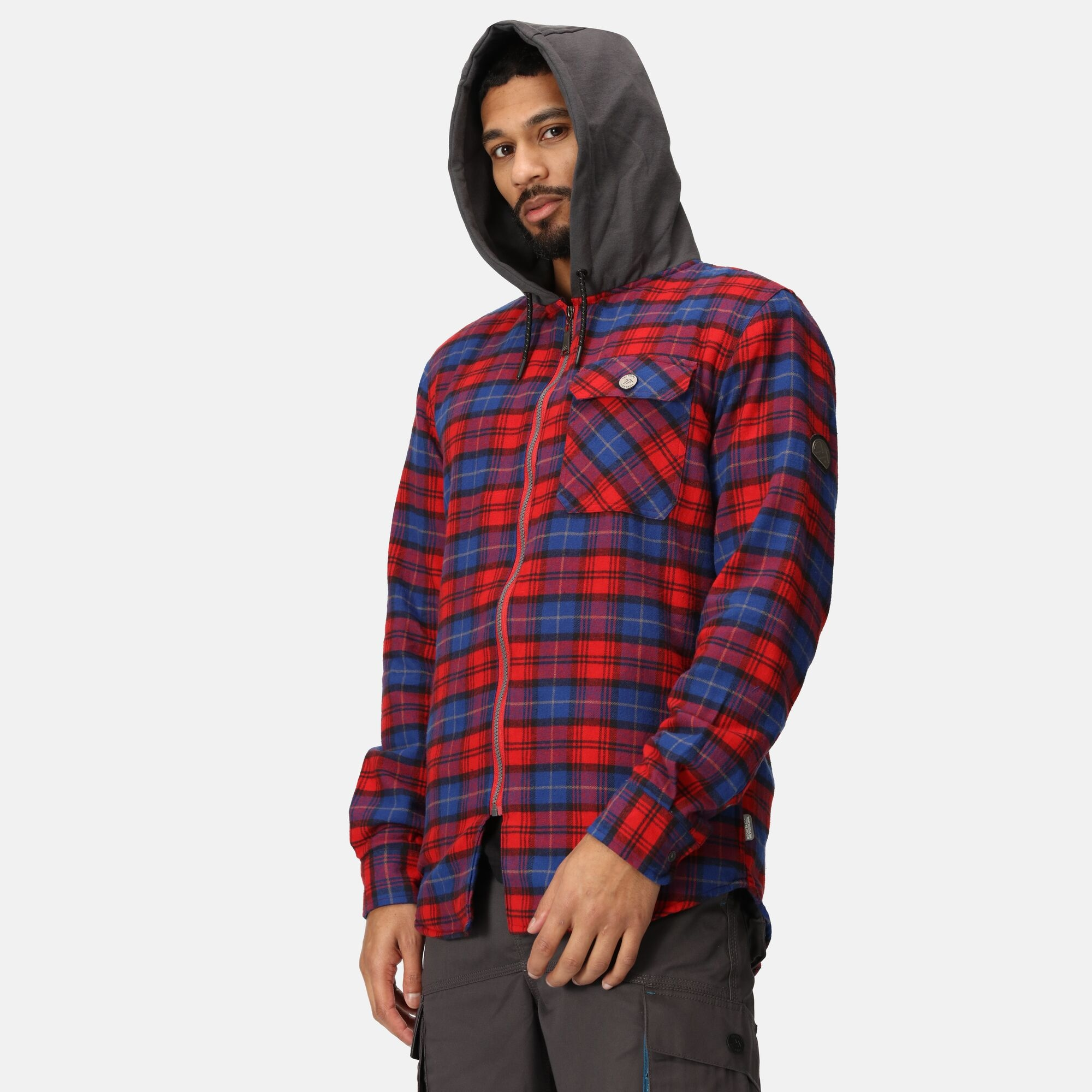 TRS205 Men’s Siege Hooded Shirt Jacket – Navy Check Cotton