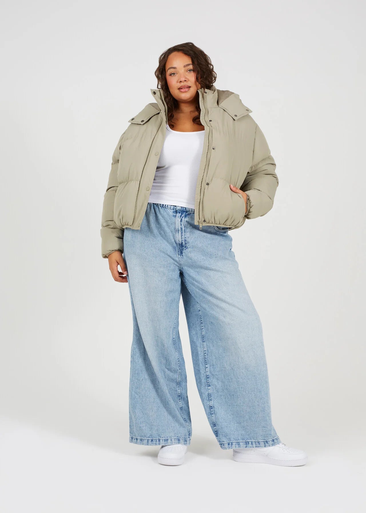 PLUS SIZE SAGE SHORT PADDED PUFFER JACKET