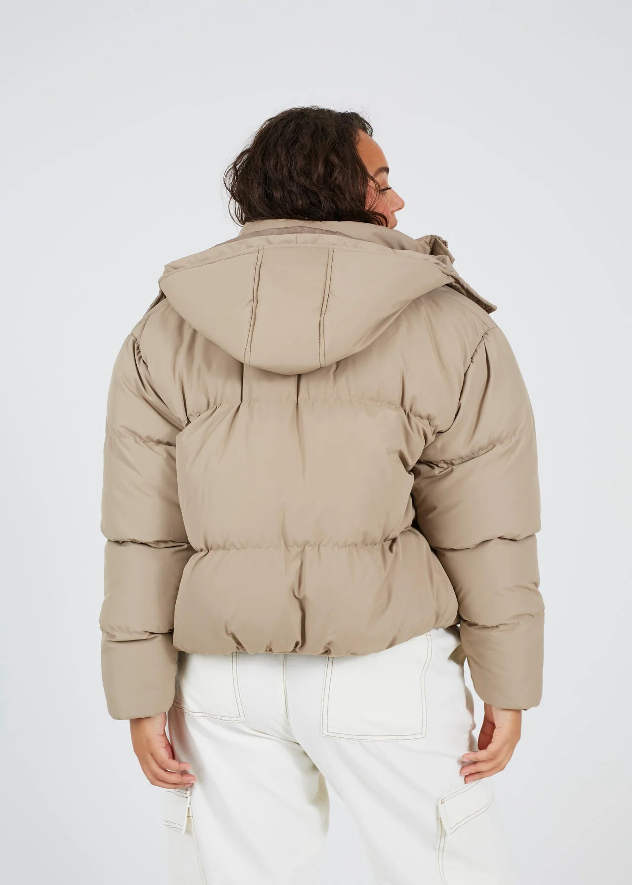 PLUS SIZE TAUPE SHORT PADDED PUFFER JACKET