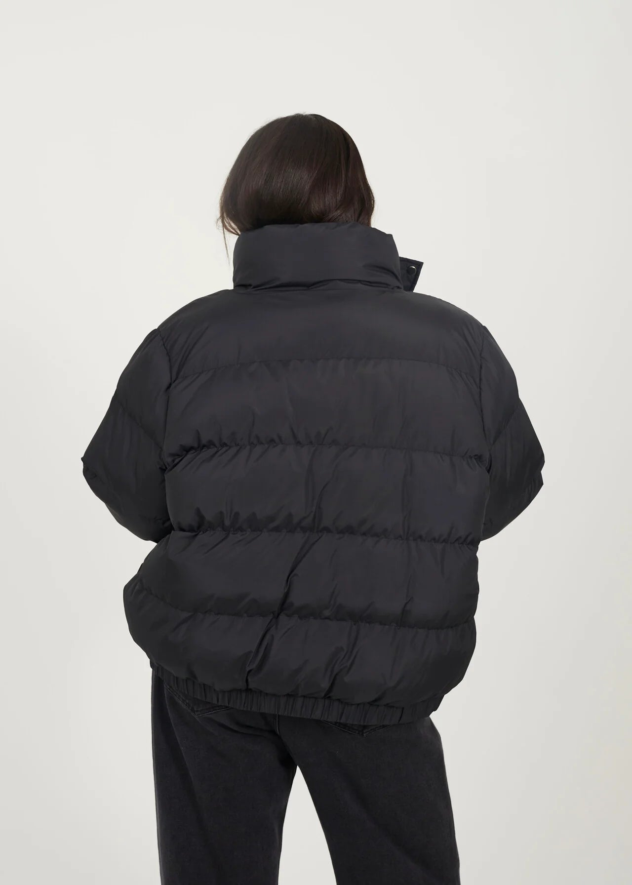 PLUS SIZE BLACK HOODED PUFFER JACKET