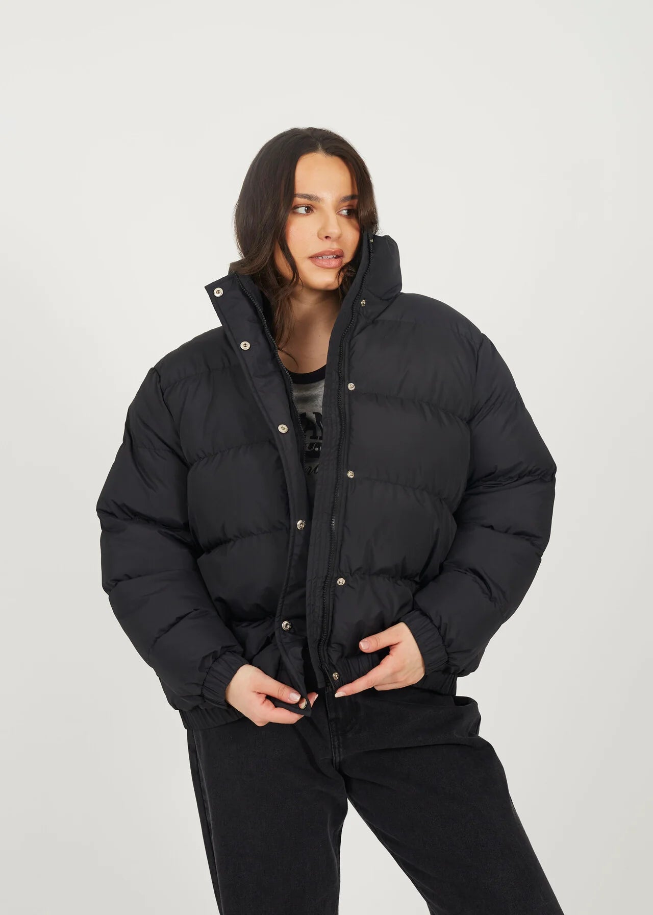 PLUS SIZE BLACK HOODED PUFFER JACKET