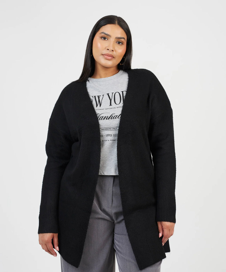 PLUS SIZE DROPPED SHOULDER CARDIGAN, BLACK