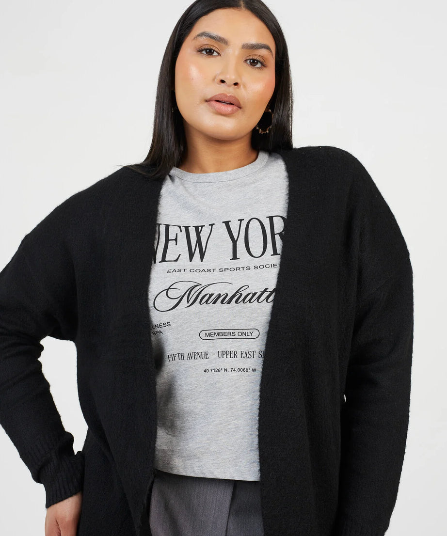 PLUS SIZE DROPPED SHOULDER CARDIGAN, BLACK