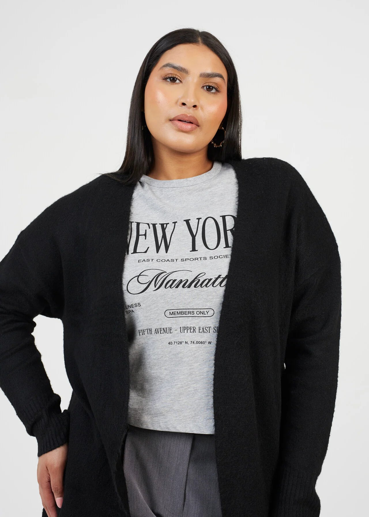 PLUS SIZE DROPPED SHOULDER CARDIGAN, BLACK