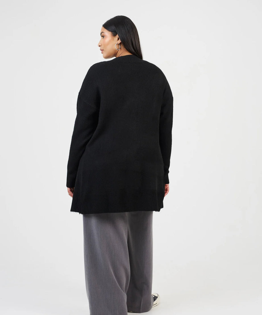 PLUS SIZE DROPPED SHOULDER CARDIGAN, BLACK