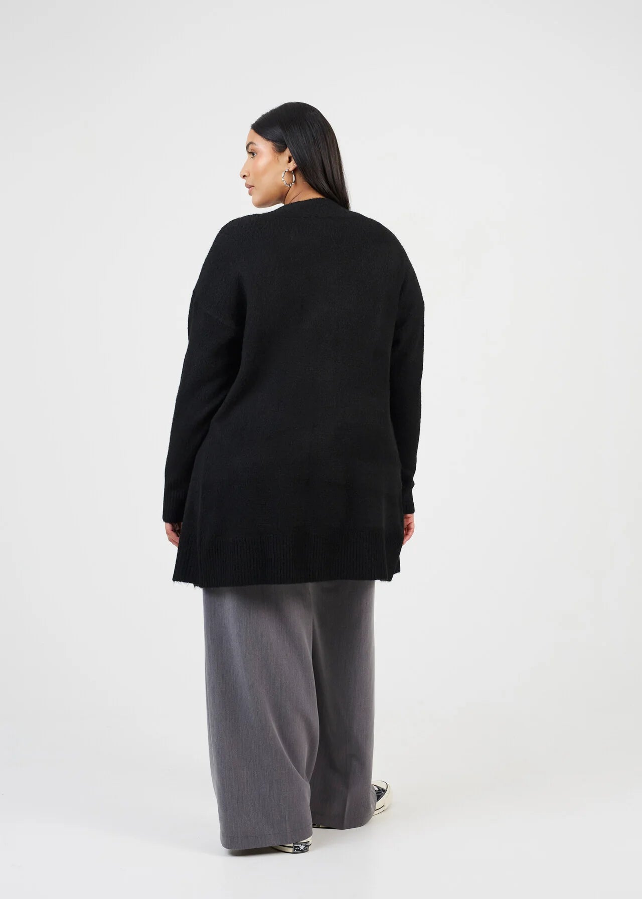 PLUS SIZE DROPPED SHOULDER CARDIGAN, BLACK