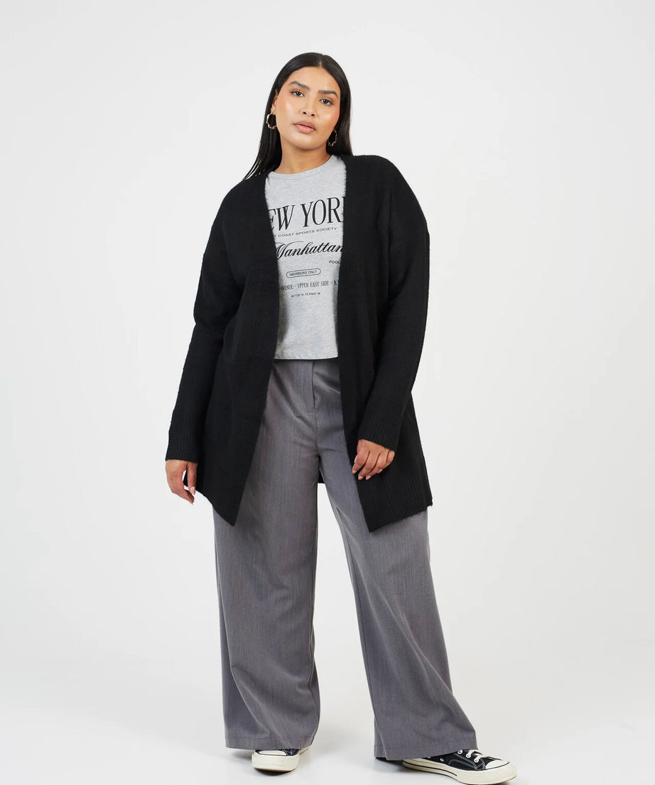 PLUS SIZE DROPPED SHOULDER CARDIGAN, BLACK