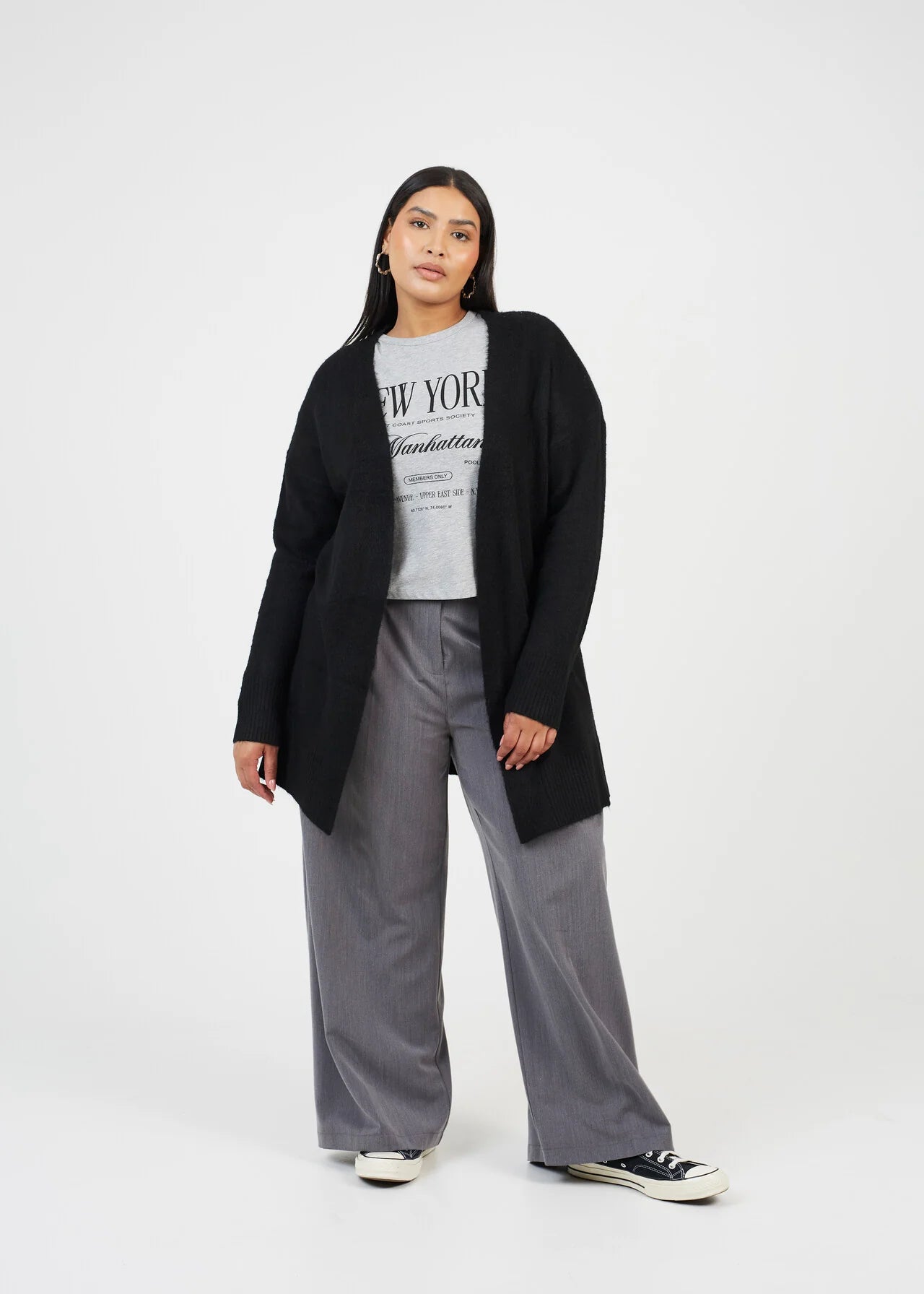 PLUS SIZE DROPPED SHOULDER CARDIGAN, BLACK