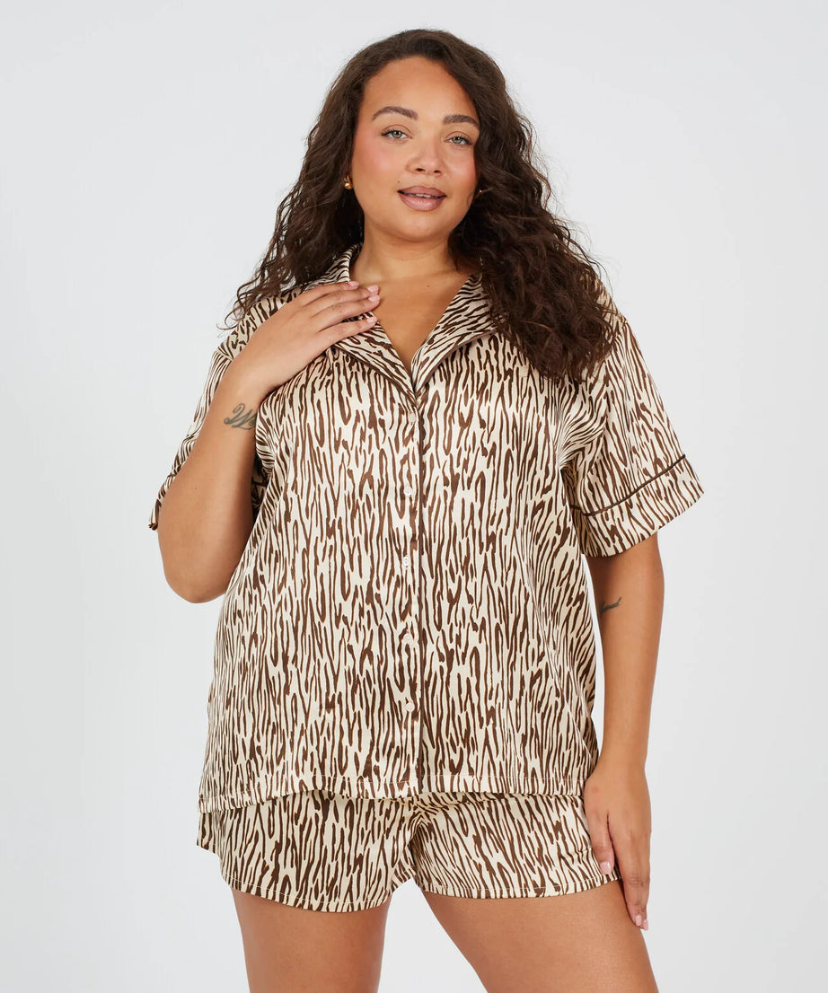 PLUS SIZE ZEBRA PRINT SATIN PYJAMA SET