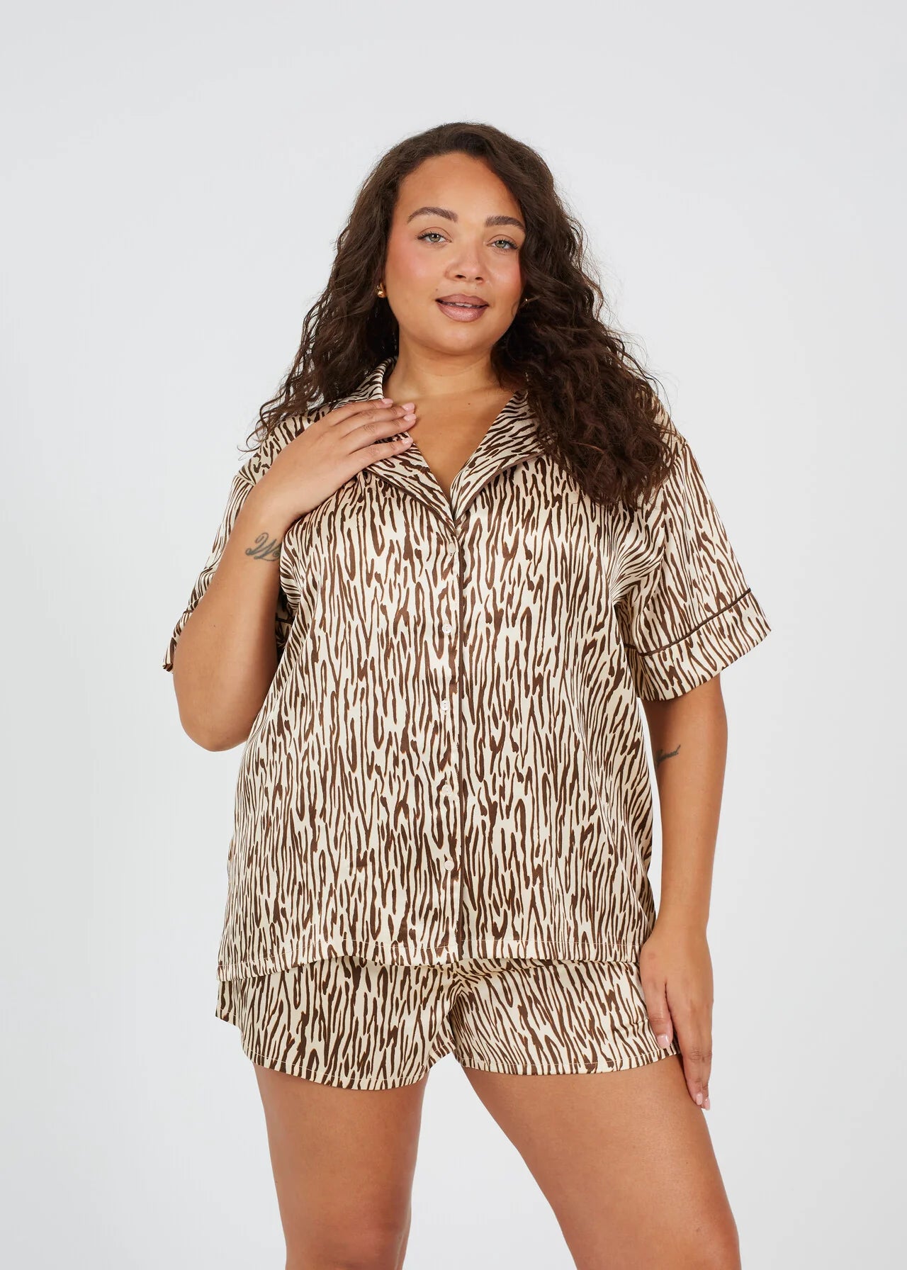 PLUS SIZE ZEBRA PRINT SATIN PYJAMA SET
