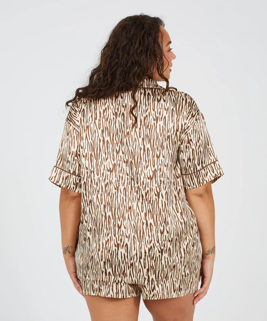 PLUS SIZE ZEBRA PRINT SATIN PYJAMA SET