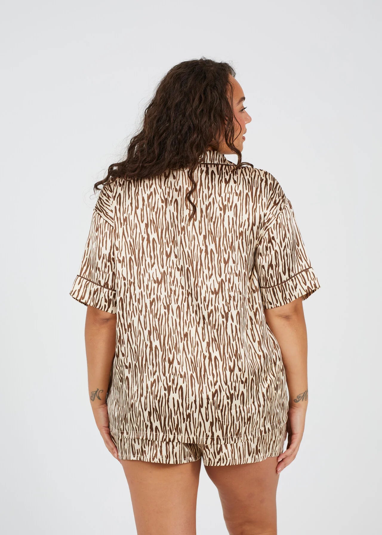 PLUS SIZE ZEBRA PRINT SATIN PYJAMA SET