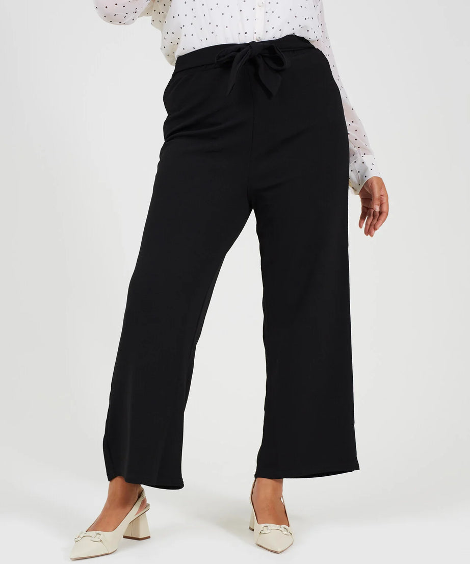 PLUS SIZE BELTED BLACK BOOTCUT TROUSERS