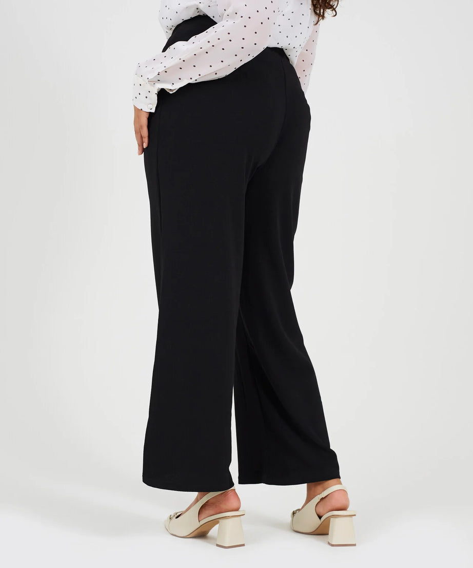 PLUS SIZE BELTED BLACK BOOTCUT TROUSERS